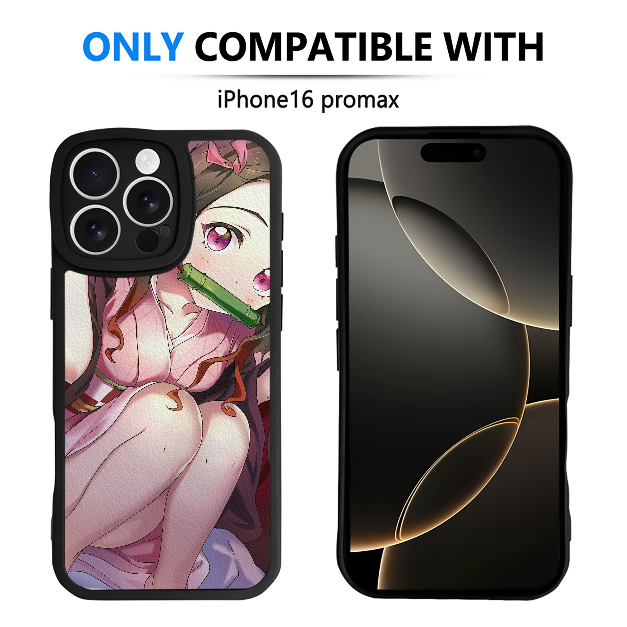 （画像用） 鬼滅の刃（きめつのやいば）竈門 禰󠄀豆子／かまど ねずこ Kamado Nezuko 【iPhone 16シリーズ対応】シリコンスマホケース（レザー調） 材質：シリコン